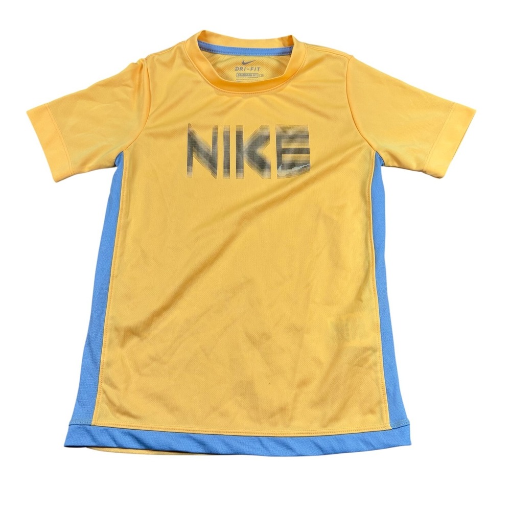 Nike Dri-Fit Kids Yellow & Blue Standard Fit Short Sleeve T-Short Regular Size S
